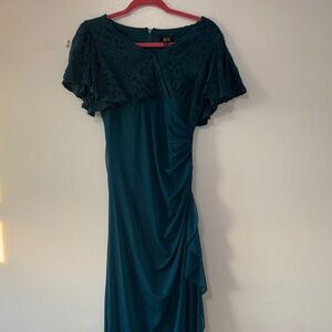 Betsy & Adam Teal Lace-Overlay Midi Dress